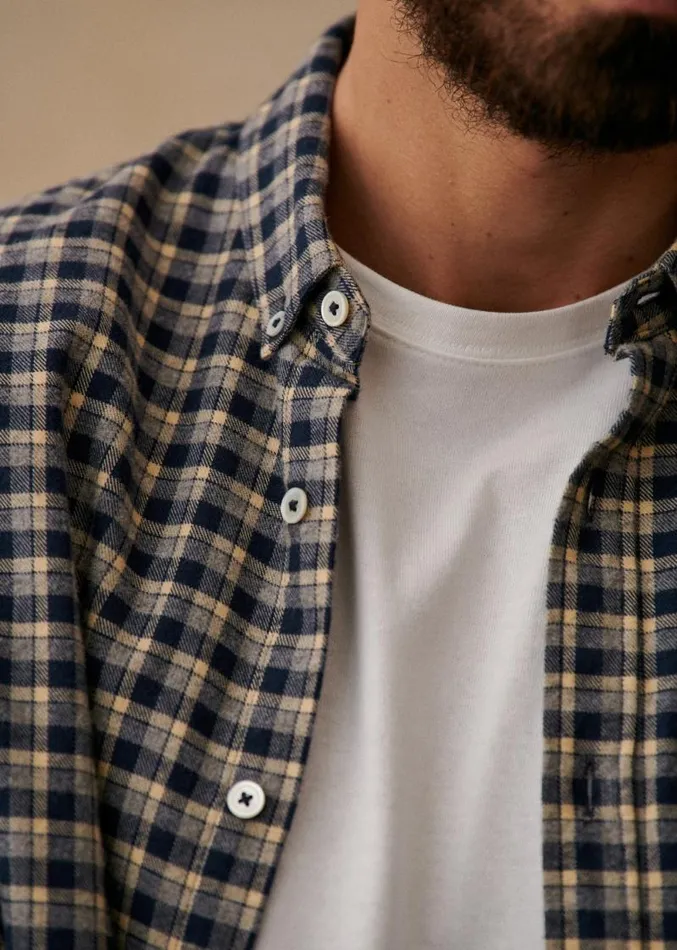 Szane Shirts Mens Checked Flannel Charlie Shirt Marine Beige Gris