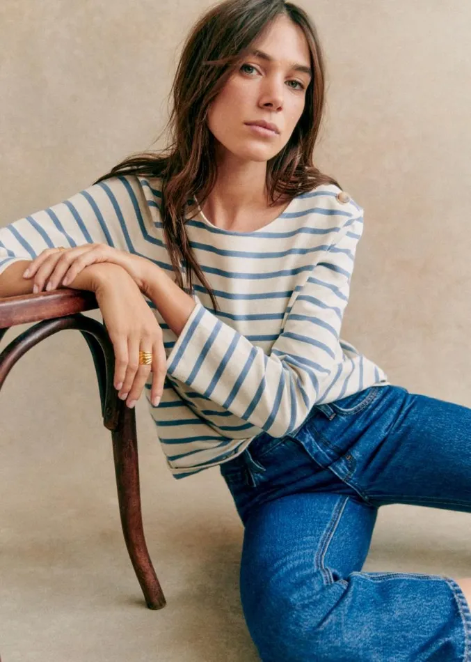 Szane Sweatshirts Womens Colette Marinire Vintage Blue Ecru