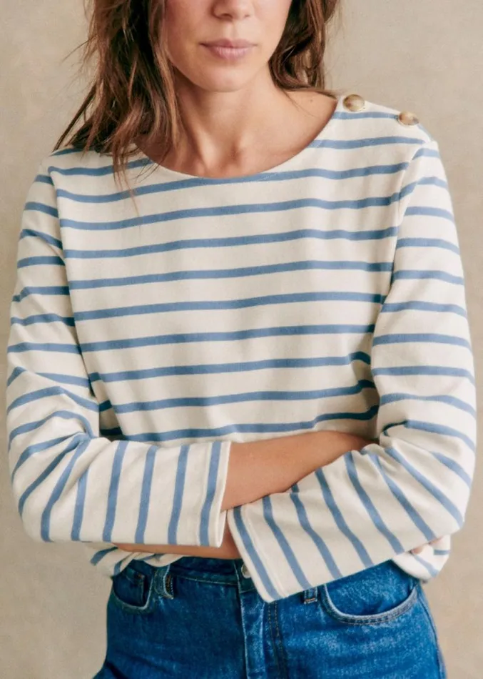 Szane Sweatshirts Womens Colette Marinire Vintage Blue Ecru