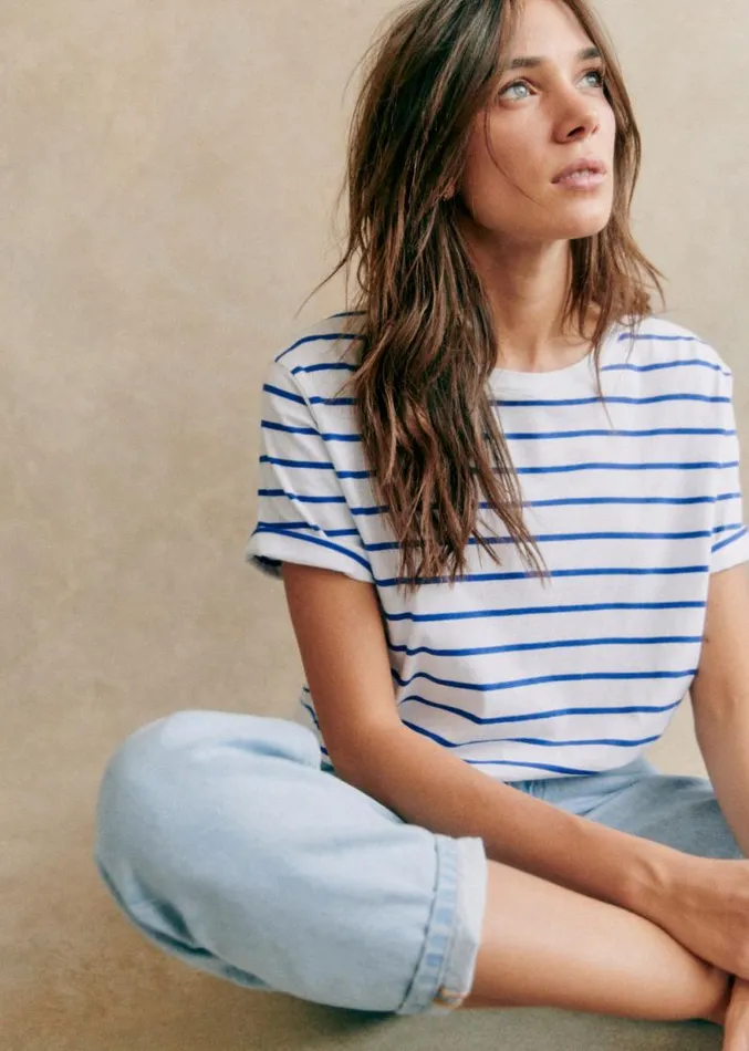 Szane Tshirts and Bodysuits Womens Conrad TShirt Blanc Bleu Vif