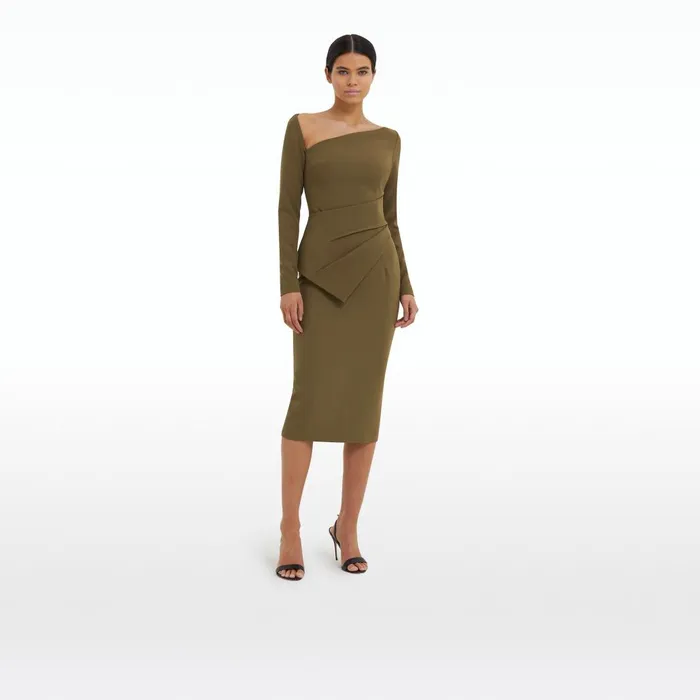 Safiyaa Hokoku Khaki Pencil Skirt Women Skirts