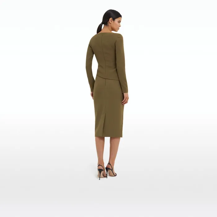 Safiyaa Hokoku Khaki Pencil Skirt Women Skirts