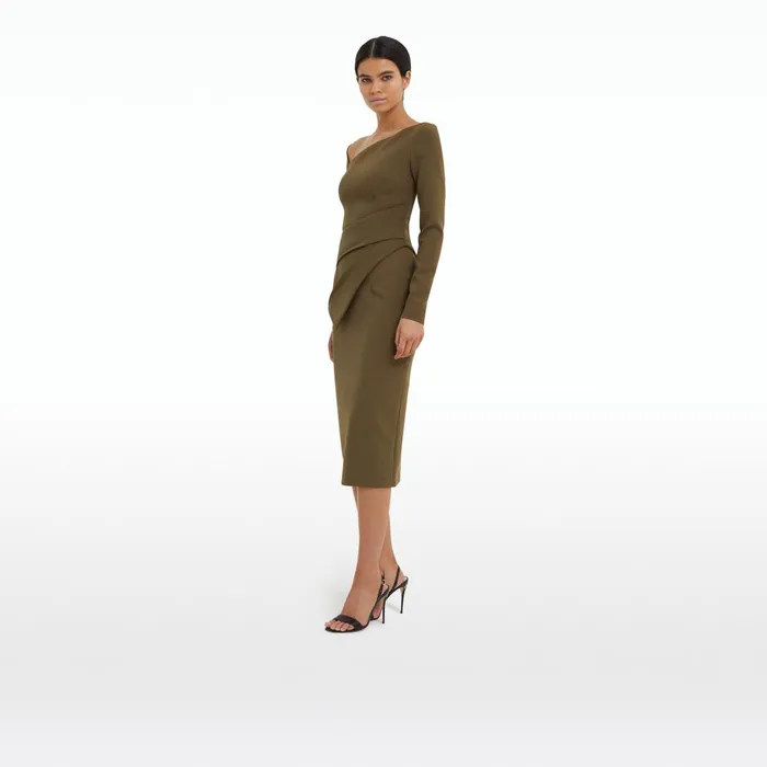 Safiyaa Hokoku Khaki Pencil Skirt Women Skirts