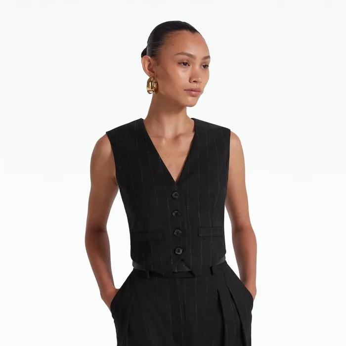 Safiyaa Lana Black Waistcoat Women Tops