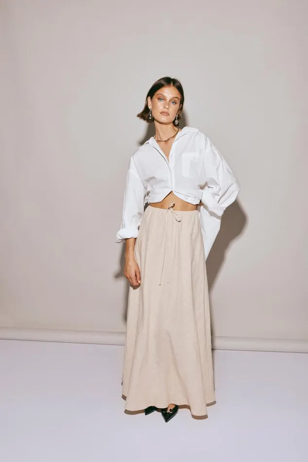 Sets Women VRG GRL Elodie Linen Maxi Skirt Oatmeal