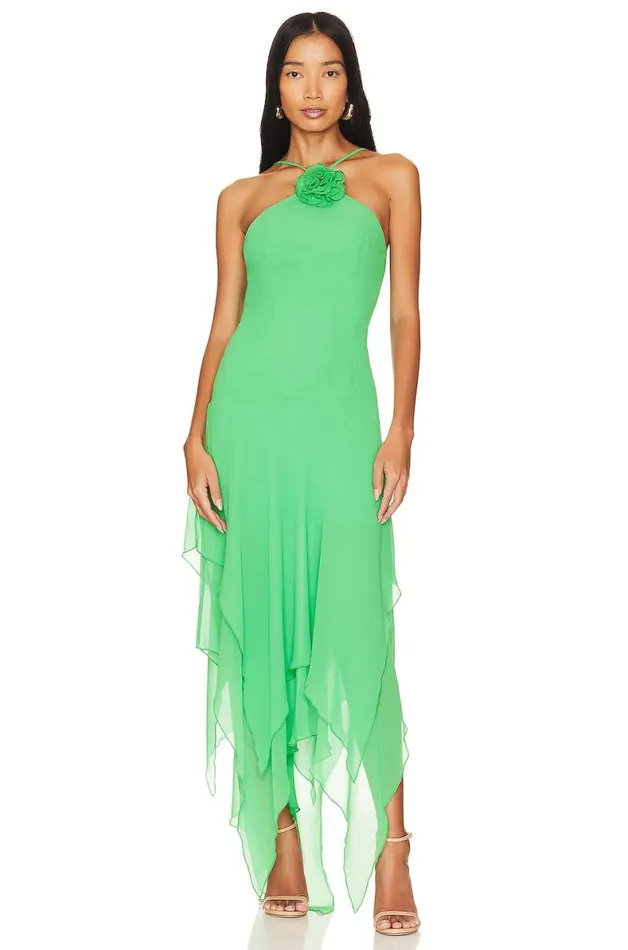 Shelby Asymmetric Dress Green Women Lovers and Friends Dresses