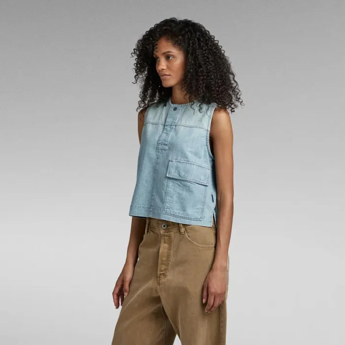 Shirts and Blouses Women GStar RAW Premium Cropped Shirt Sleeveless Sun Faded Cadet Blue
