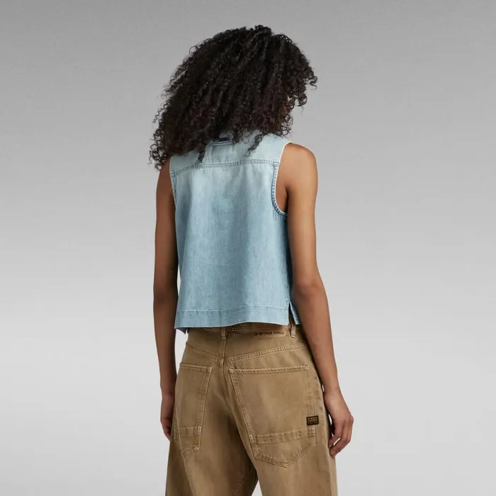 Shirts and Blouses Women GStar RAW Premium Cropped Shirt Sleeveless Sun Faded Cadet Blue
