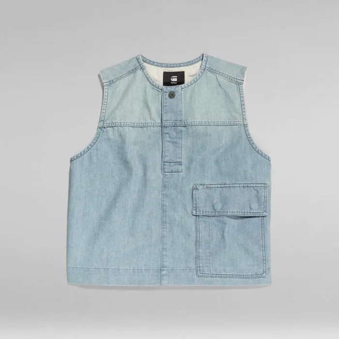 Shirts and Blouses Women GStar RAW Premium Cropped Shirt Sleeveless Sun Faded Cadet Blue