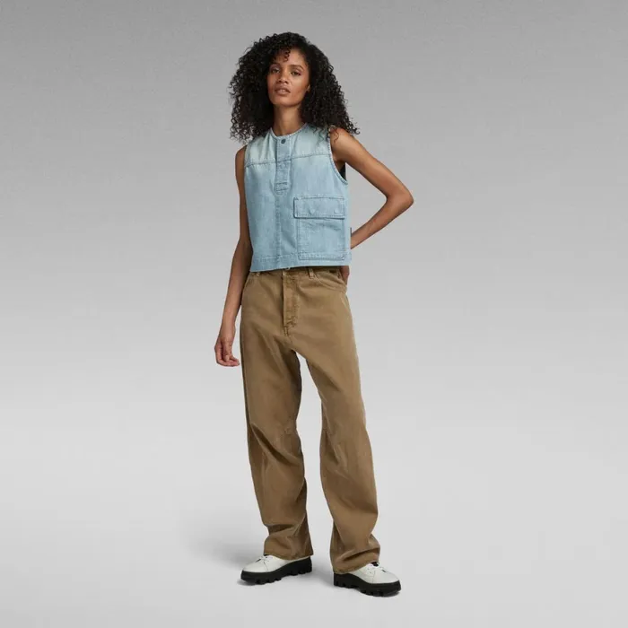 Shirts and Blouses Women GStar RAW Premium Cropped Shirt Sleeveless Sun Faded Cadet Blue