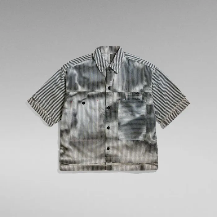 Shirts and Blouses Women GStar RAW Unisex Premium E Double Shirt Sun Faded Shima Stripe Destroyed