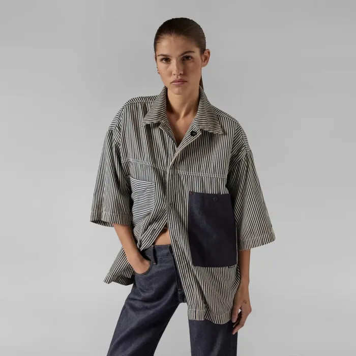 Shirts and Blouses Women GStar RAW Unisex Premium E Double Shirt Sun Faded Shima Stripe Destroyed