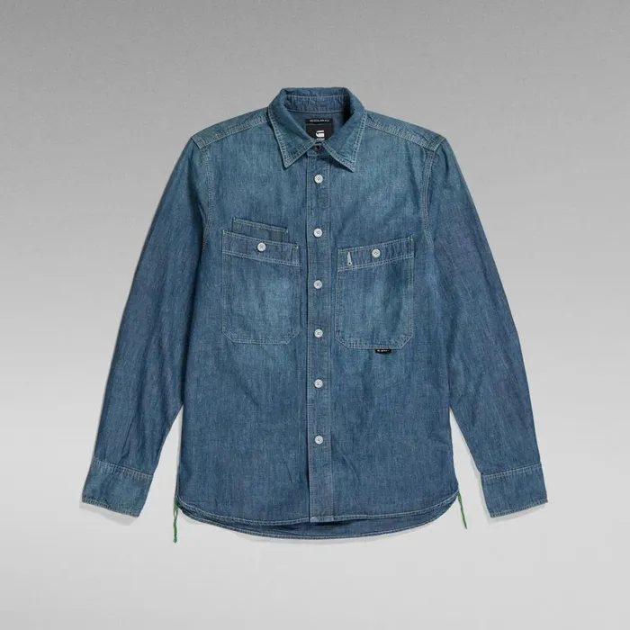 Shirts Men GStar RAW Nimes Regular Unisex Shirt Evergreen Faded Cricket Blue