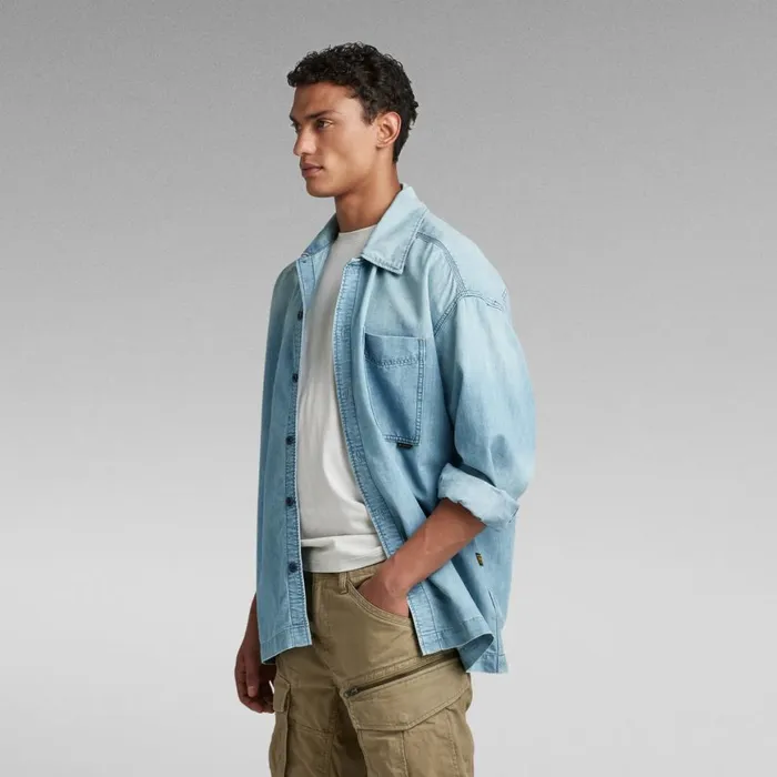 Shirts Men GStar RAW Premium Boxy Fit Shirt Sun Faded Cadet Blue
