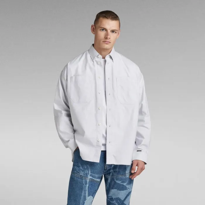 Shirts Men GStar RAW TP Button Down Oversized Shirt Oyster Bluewhite Oxford
