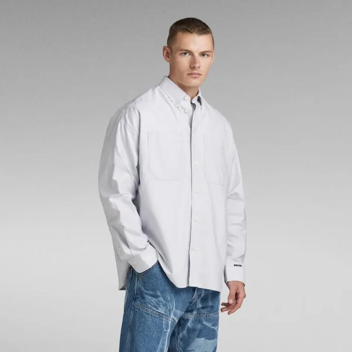 Shirts Men GStar RAW TP Button Down Oversized Shirt Oyster Bluewhite Oxford