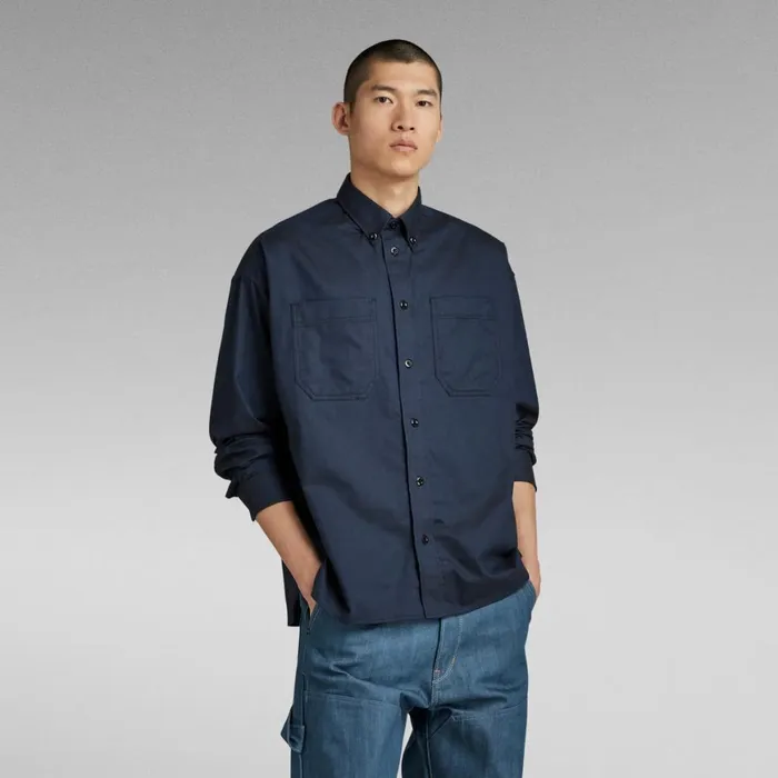 Shirts Men GStar RAW TP Button Down Oversized Shirt Rank Bluedk Black Oxford
