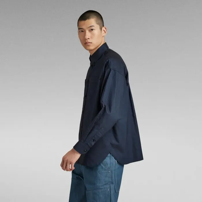 Shirts Men GStar RAW TP Button Down Oversized Shirt Rank Bluedk Black Oxford