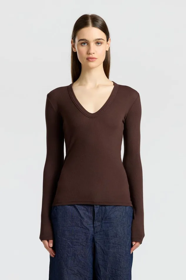 Shirts Women COTTON CITIZEN Verona UNeck Shirt Chocolate