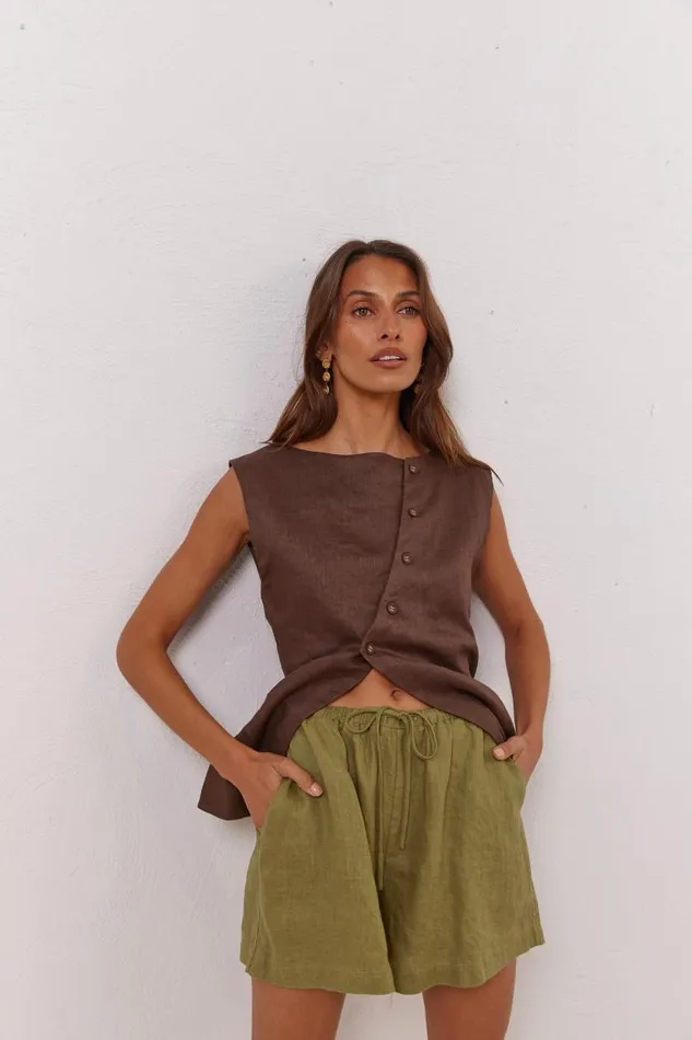Shorts Women VRG GRL Nettie Linen Shorts Olive