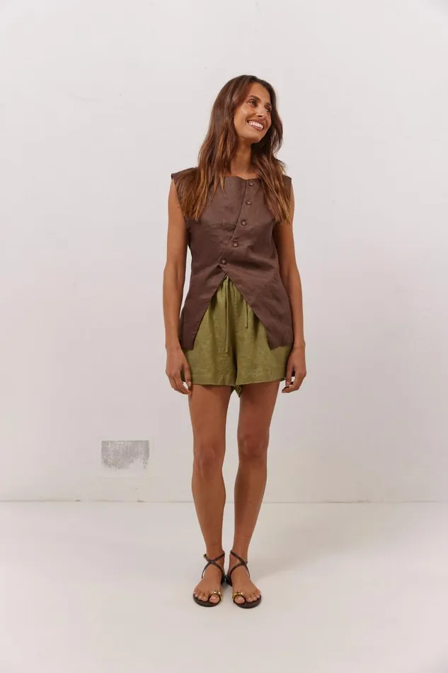 Shorts Women VRG GRL Nettie Linen Shorts Olive Shorts Women VRG GRL Nettie Linen Shorts Olive