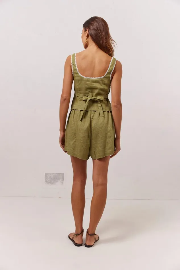 Shorts Women VRG GRL Nettie Linen Shorts Olive Shorts Women VRG GRL Nettie Linen Shorts Olive