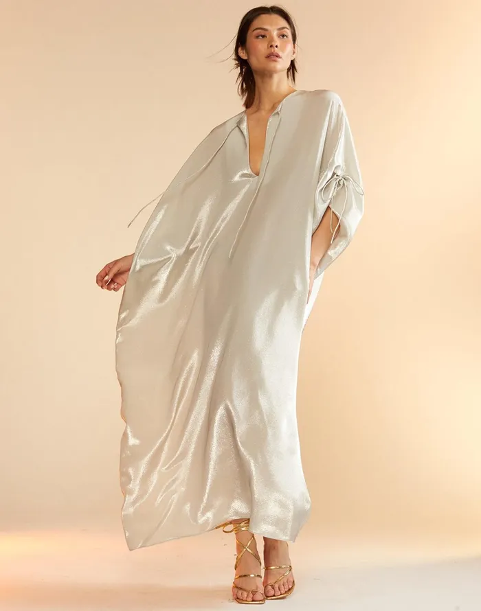 Silk Lame Kaftan 8211 Silver Women Cynthia Rowley Dresses