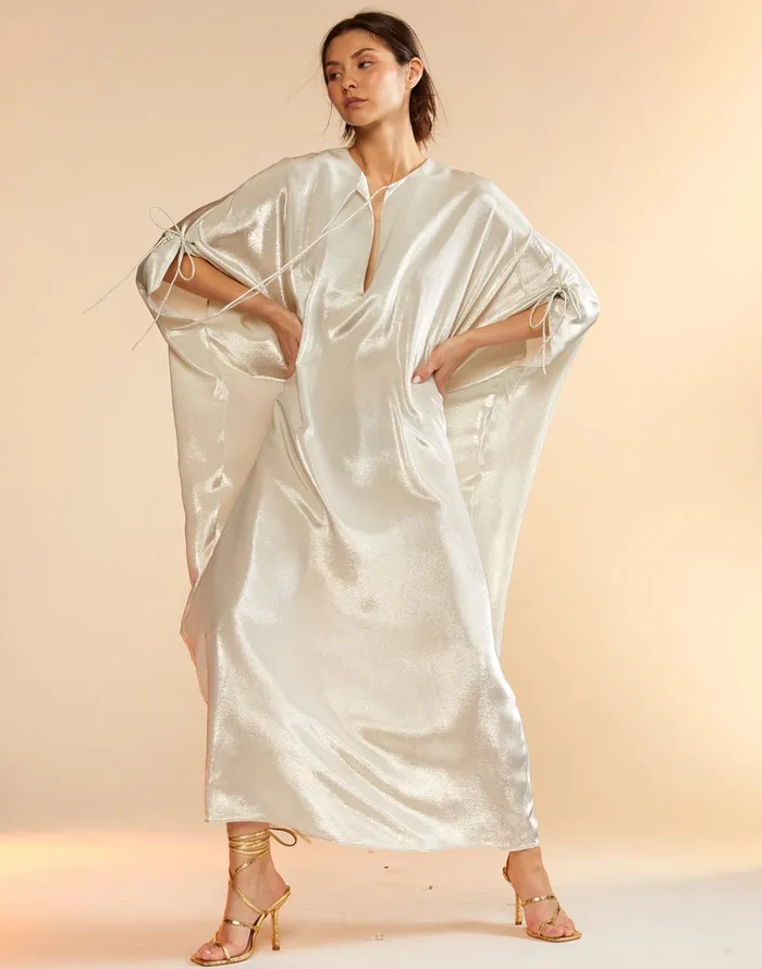Silk Lame Kaftan 8211 Silver Women Cynthia Rowley Dresses