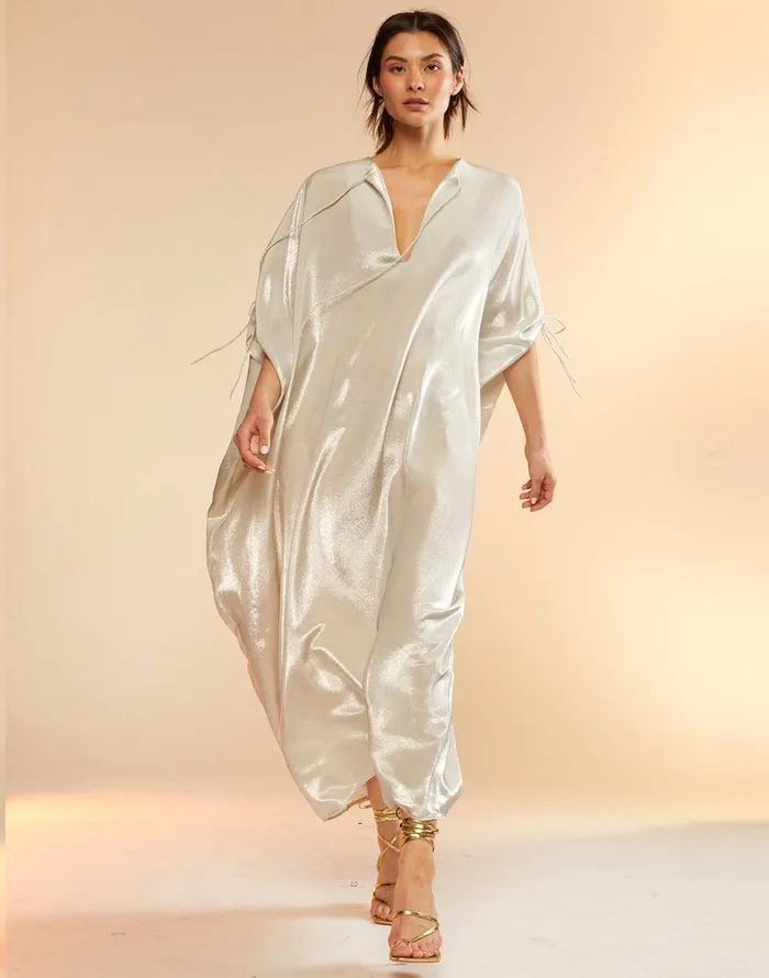 Silk Lame Kaftan 8211 Silver Women Cynthia Rowley Dresses