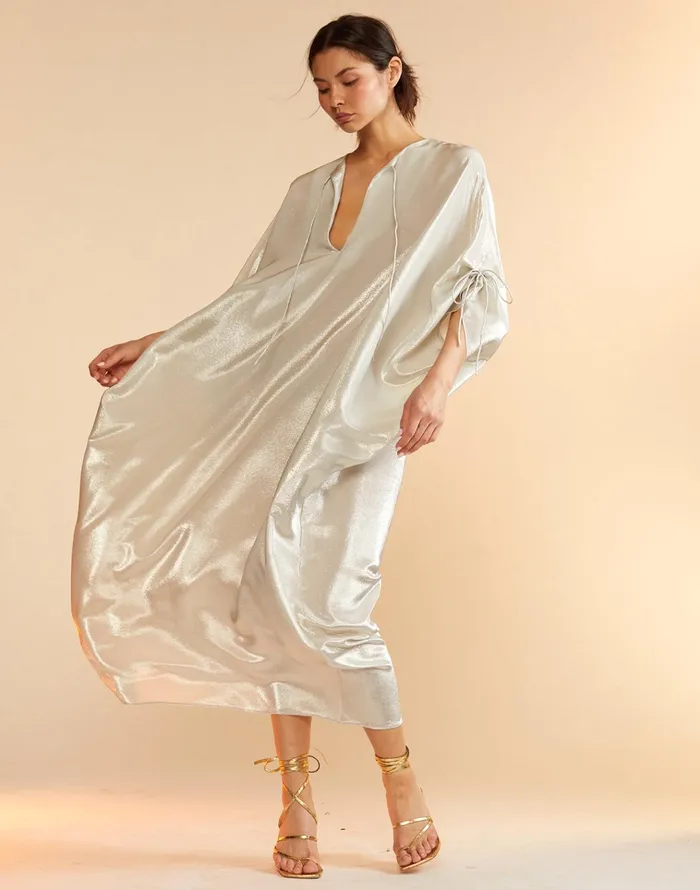 Silk Lame Kaftan 8211 Silver Women Cynthia Rowley Dresses