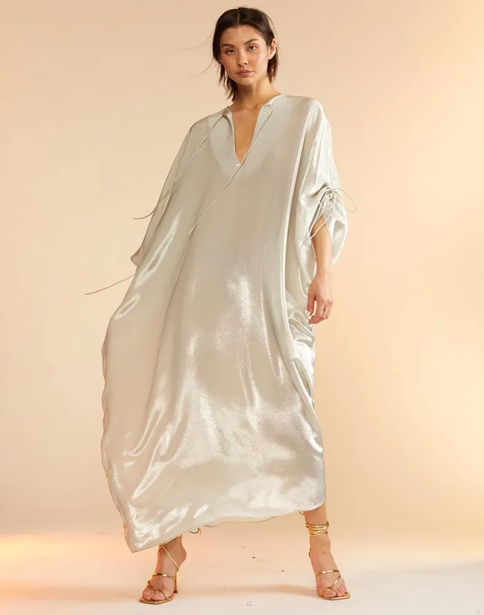 Silk Lame Kaftan 8211 Silver Women Cynthia Rowley Dresses