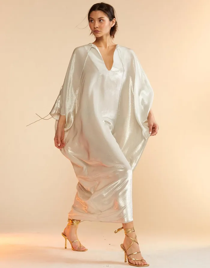 Silk Lame Kaftan 8211 Silver Women Cynthia Rowley Dresses