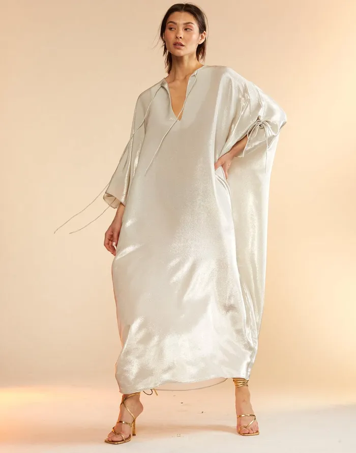 Silk Lame Kaftan 8211 Silver Women Cynthia Rowley Dresses