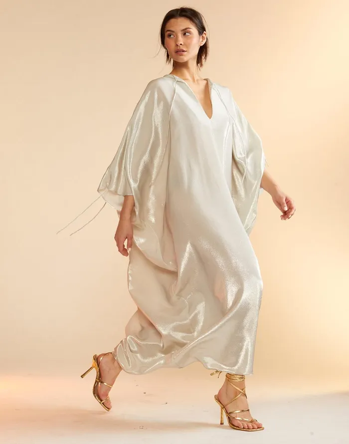 Silk Lame Kaftan 8211 Silver Women Cynthia Rowley Dresses