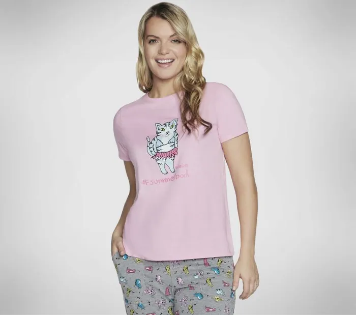 Skechers BOBS Summerbod Crewneck Tee Light Pinkwhite Women Tops