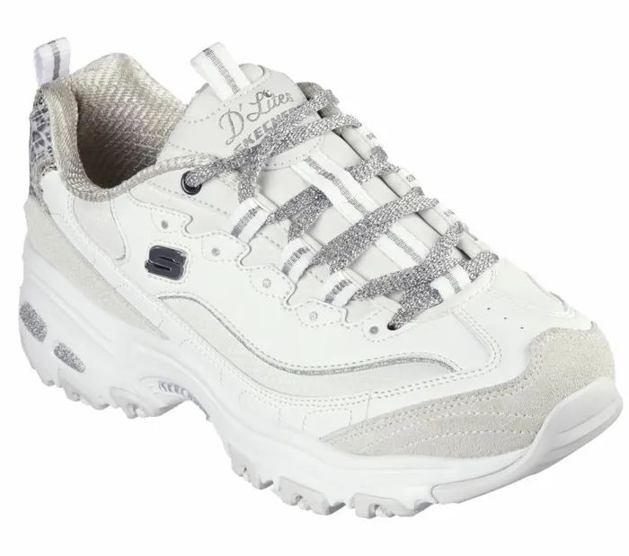 Skechers D039Lites8211 Golden Chic White Silver Women Athletic Sneakers