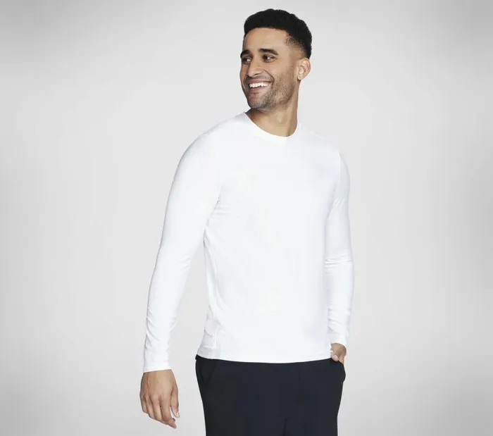 Skechers GO DRI All Day Long Sleeve Tee White Men Tops Skechers GO DRI All Day Long Sleeve Tee White Men Tops