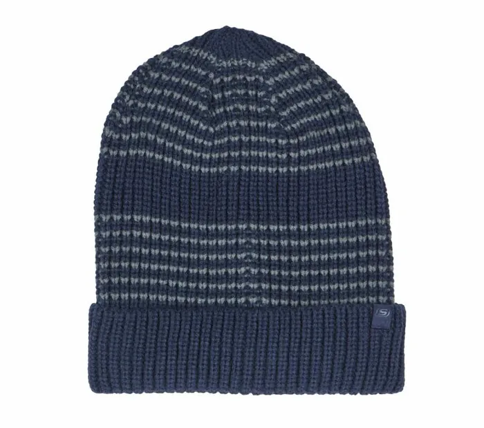 Skechers Marled Stripe Beanie Navy WomenMen Cold Weather Gear Skechers Marled Stripe Beanie Navy WomenMen Cold Weather Gear