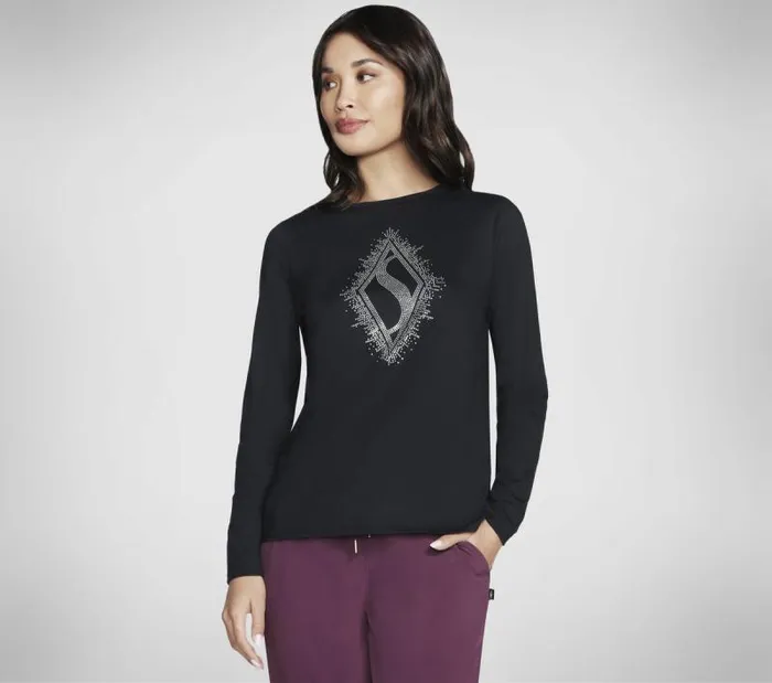 Skechers Rhinestone Burst Long Sleeve Tee Black Women Tops