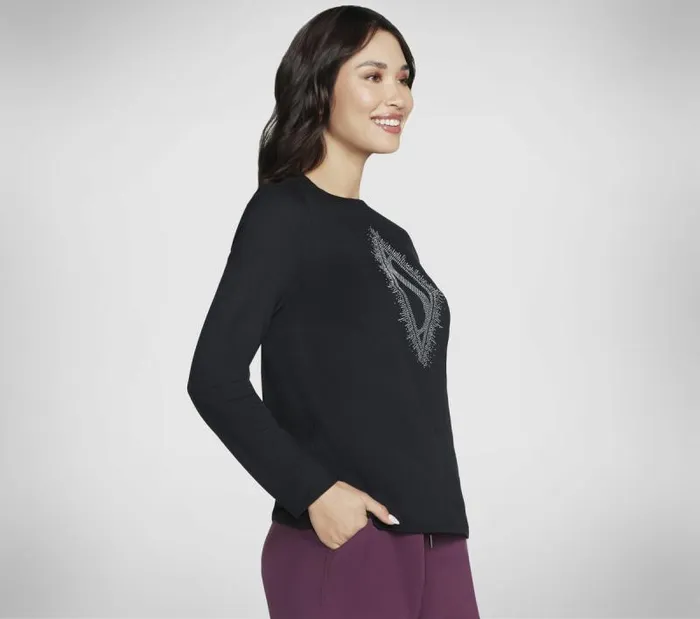 Skechers Rhinestone Burst Long Sleeve Tee Black Women Tops Skechers Rhinestone Burst Long Sleeve Tee Black Women Tops