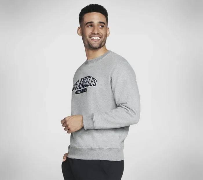 Skechers SkechSweats LA Crew Light Gray Men Tops Skechers SkechSweats LA Crew Light Gray Men Tops