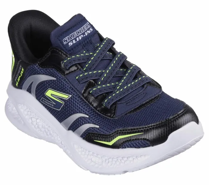 Skechers Skechers Slipins MeteorLights 8211 BriskBeams Navy Black Kids Athletic Shoes and Sneakers