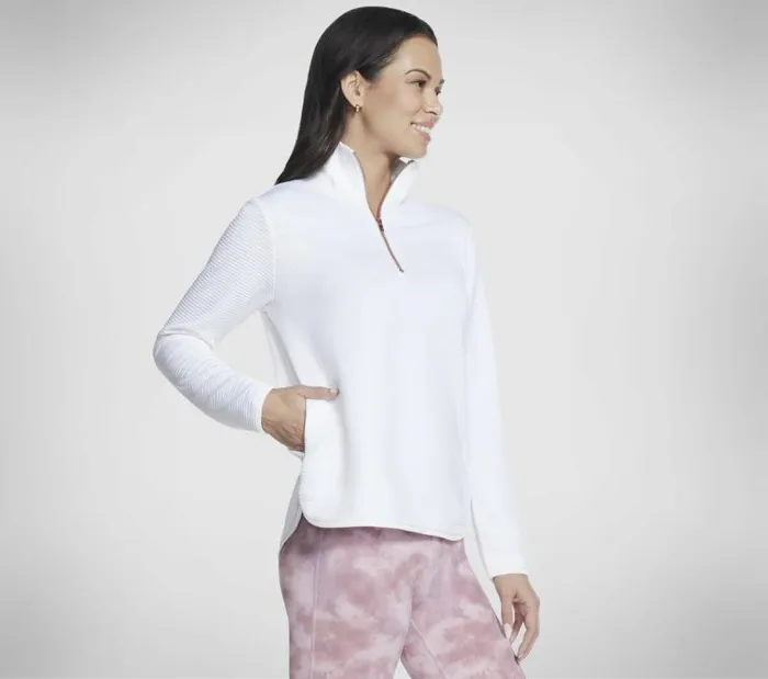 Skechers SoftKnit Ottoman 14 Zip White Women Tops Skechers SoftKnit Ottoman 14 Zip White Women Tops