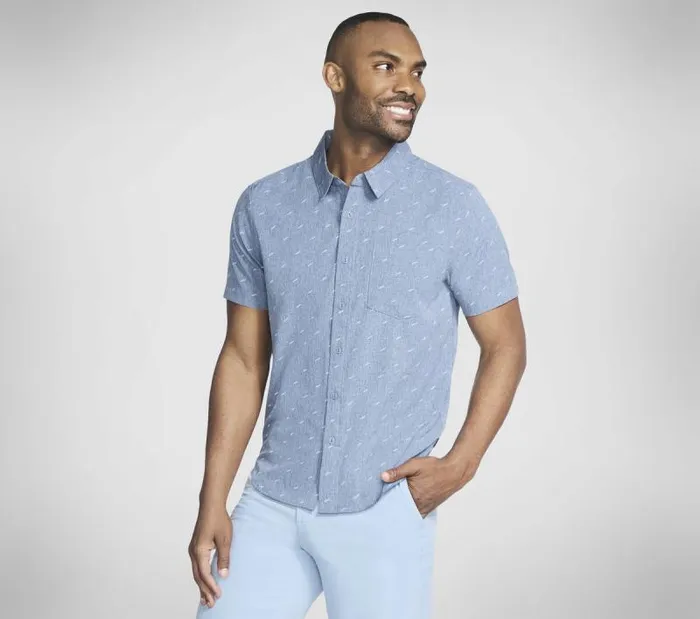 Skechers The GO WALK Air Printed Short Sleeve Shirt Denim Men Tops Skechers The GO WALK Air Printed Short Sleeve Shirt Denim Men Tops