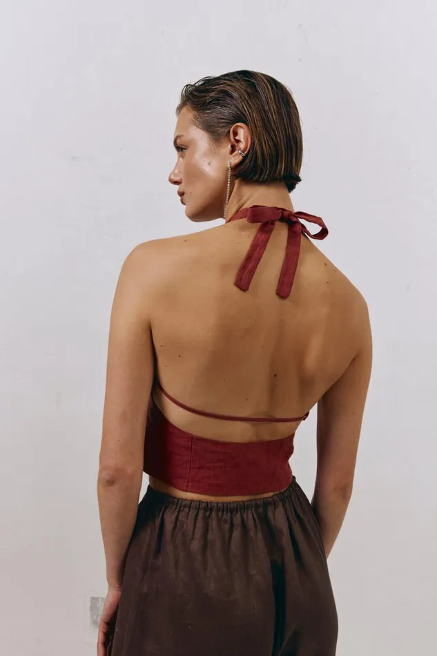 Sleeveless Women VRG GRL Los Cabos Linen Vest Wine