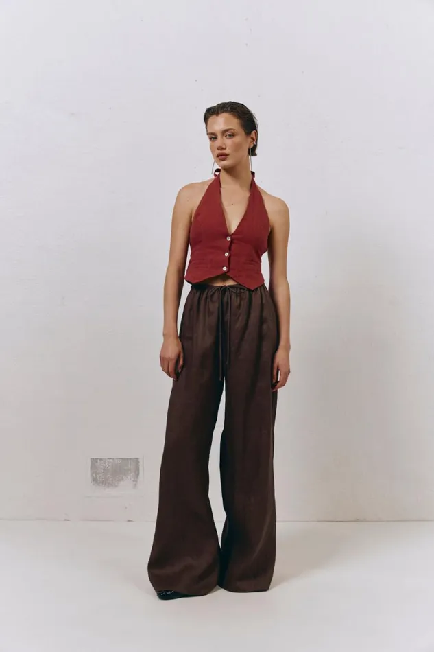 Sleeveless Women VRG GRL Los Cabos Linen Vest Wine