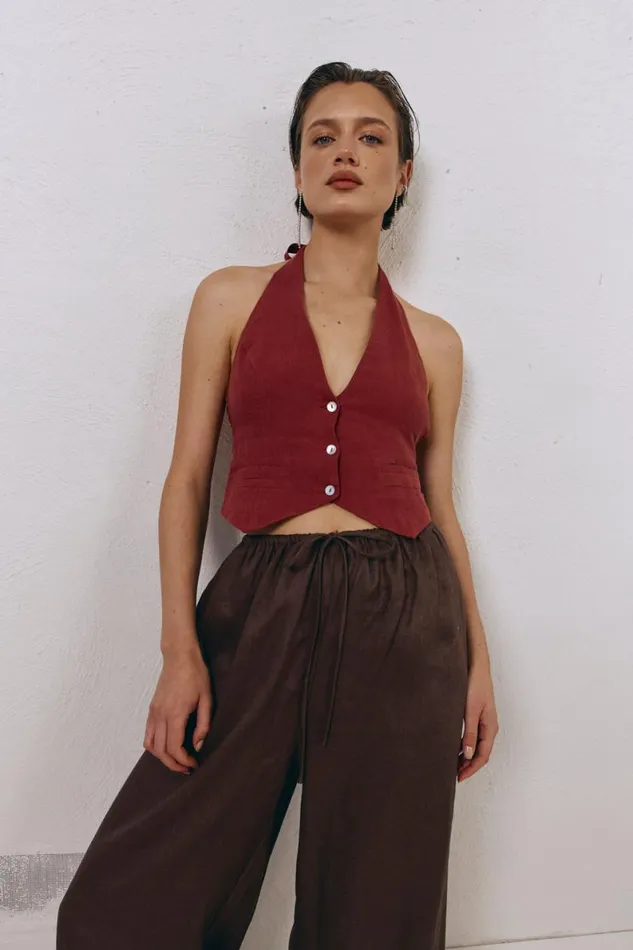 Sleeveless Women VRG GRL Los Cabos Linen Vest Wine