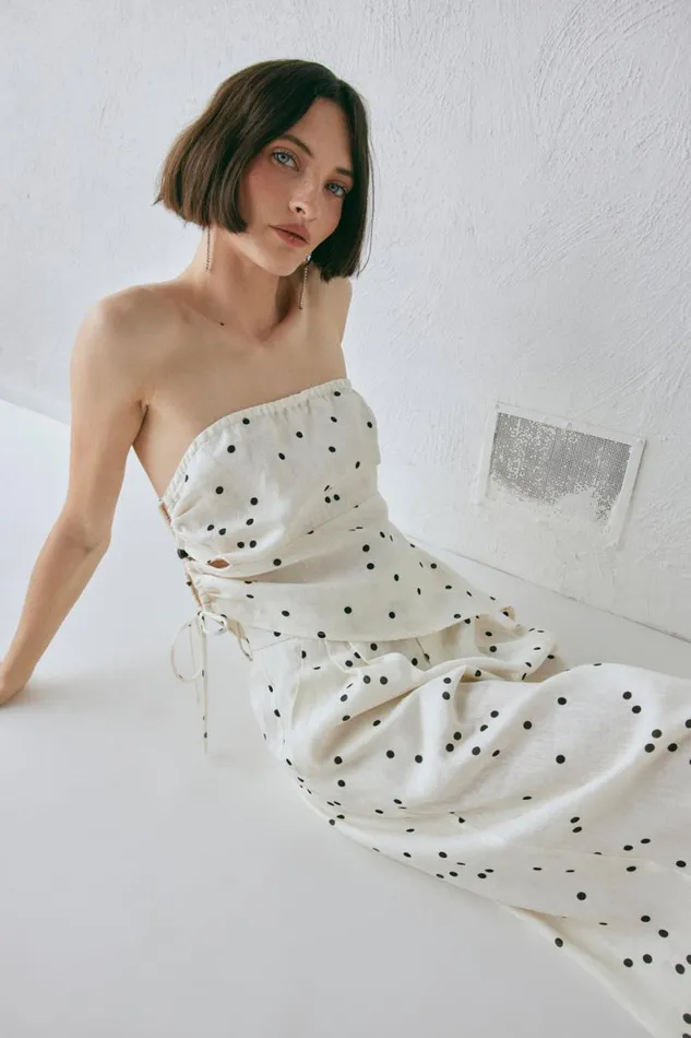 Sleeveless Women VRG GRL Sunrays Linen Top Dot