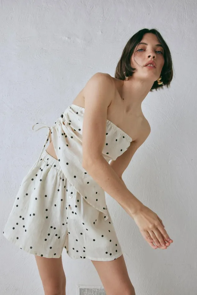 Sleeveless Women VRG GRL Sunrays Linen Top Dot