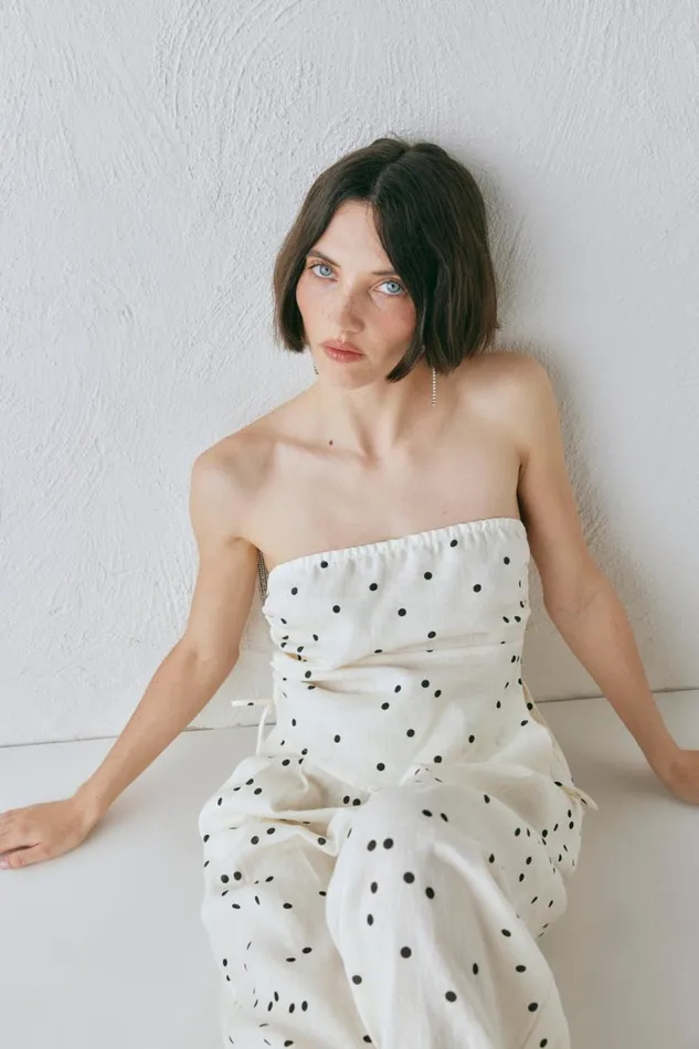 Sleeveless Women VRG GRL Sunrays Linen Top Dot